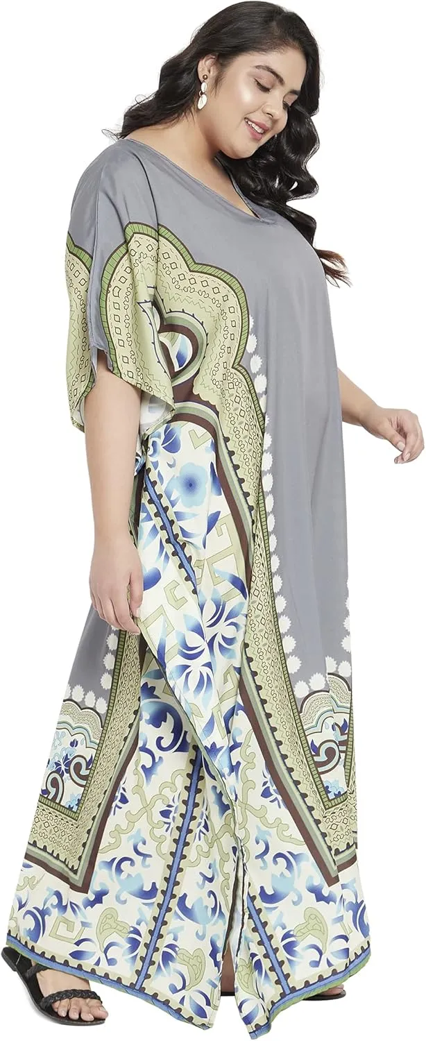 Oussum Women Polyester Casual Kaftan Long Plus Size Summer Beach Caftan Cover Ups Maxi Dresse for Ladies