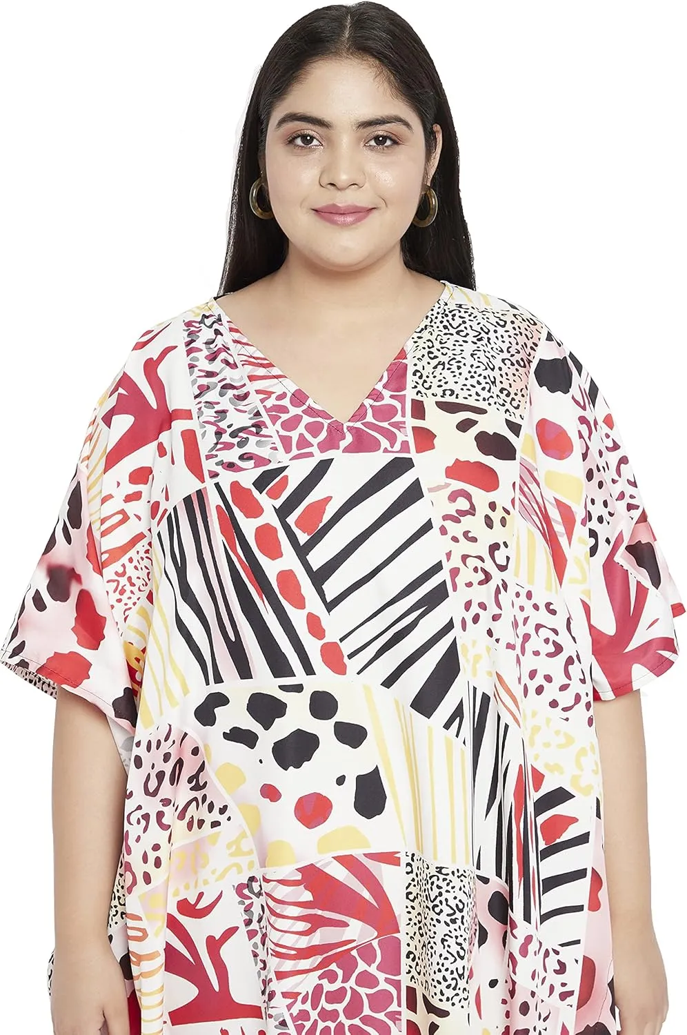 Oussum Women Polyester Casual Kaftan Long Plus Size Summer Beach Caftan Cover Ups Maxi Dresse for Ladies
