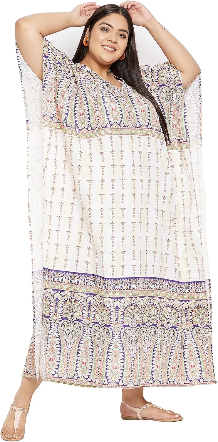 Oussum Women Polyester Casual Kaftan Long Plus Size Summer Beach Caftan Cover Ups Maxi Dresse for Ladies