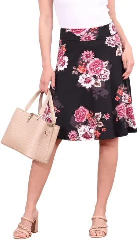 Popana Womens Casual Knee Length A-Line Stretch Midi Skirt Plus Size Made in USA