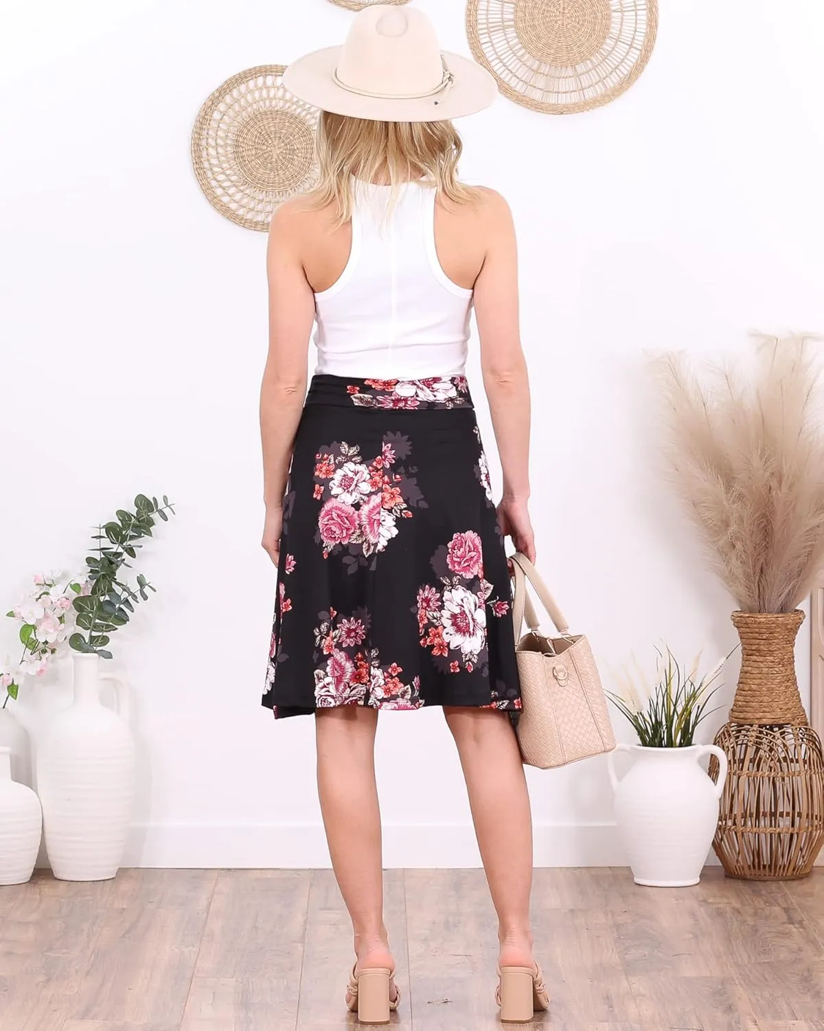 Popana Womens Casual Knee Length A-Line Stretch Midi Skirt Plus Size Made in USA