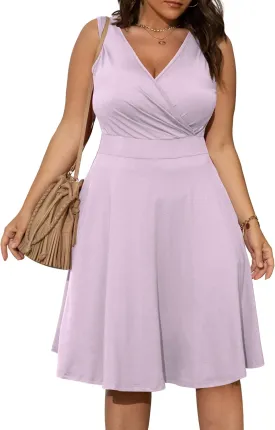 POSESHE Womens Plus Size Dresses Sleeveless Wrap V-Neck Sundress Casual Summer Wedding Guest Cocktail Dress with Pockets