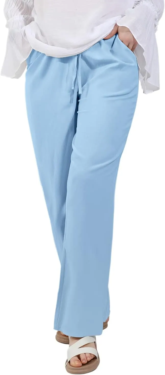 utcoco Women's Cotton Linen Drawstring High Waisted Pants Casual Loose Fit Wide Leg Trousers