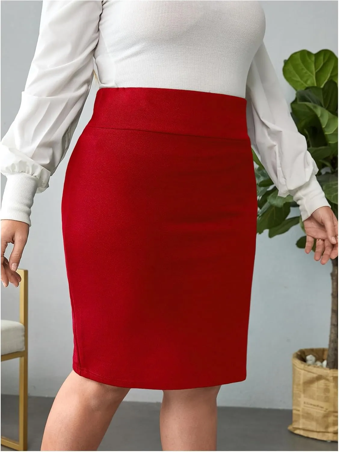 Verdusa Women's Plus Size Knee Length High Waist Bodycon Business Pencil Skirt
