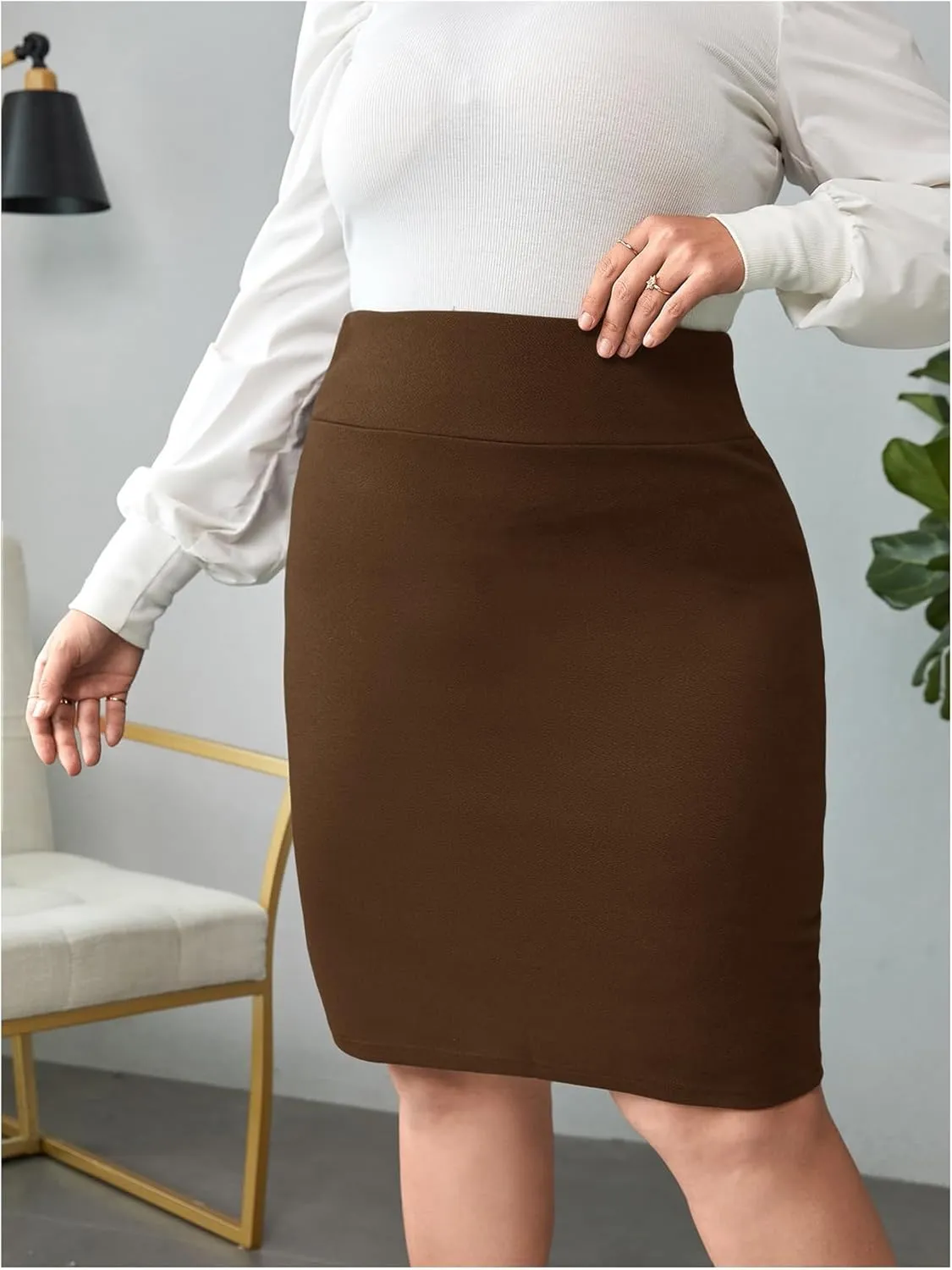 Verdusa Women's Plus Size Knee Length High Waist Bodycon Business Pencil Skirt