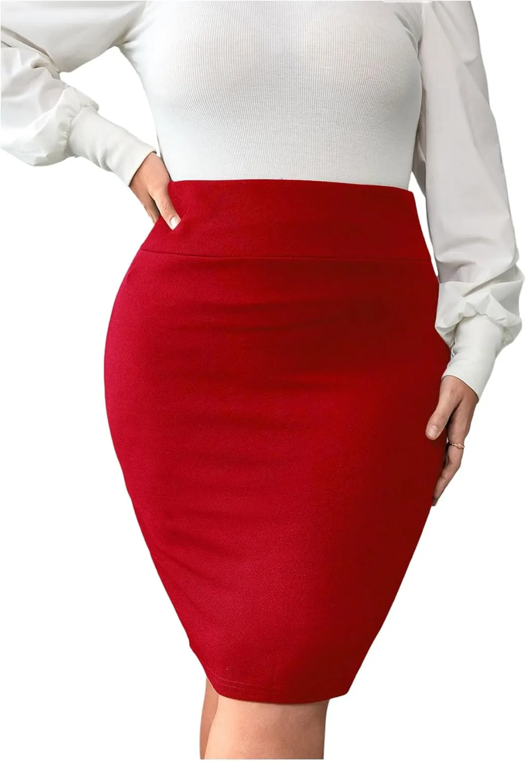 Verdusa Women's Plus Size Knee Length High Waist Bodycon Business Pencil Skirt