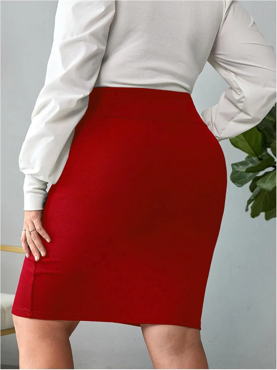 Verdusa Women's Plus Size Knee Length High Waist Bodycon Business Pencil Skirt
