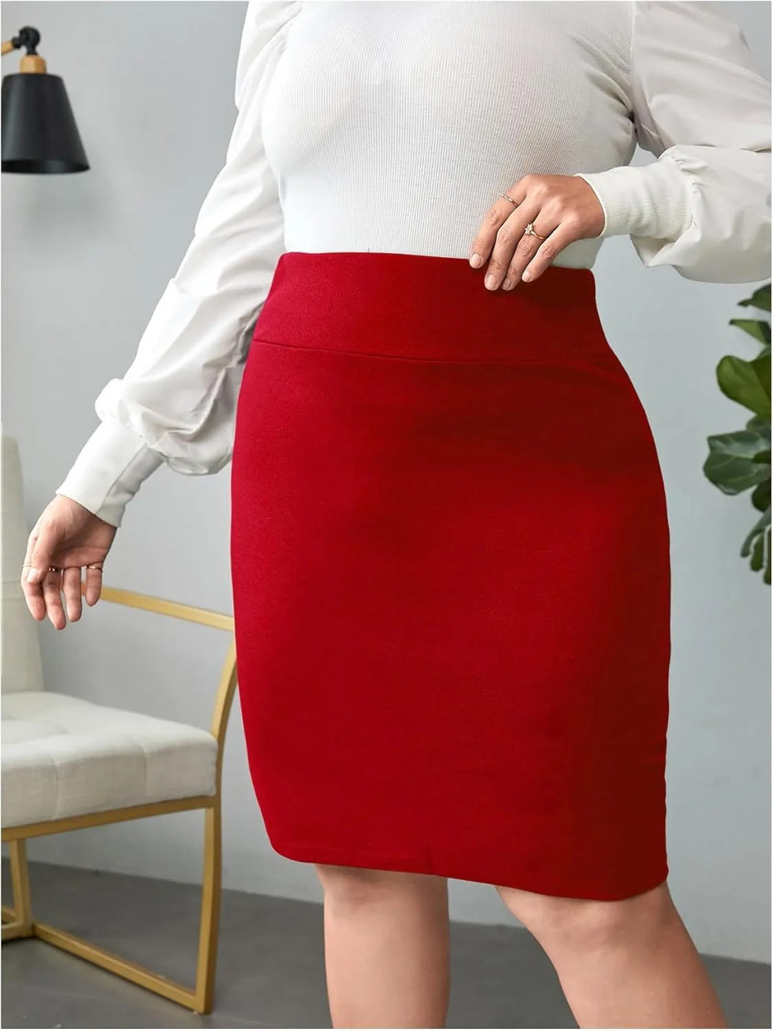 Verdusa Women's Plus Size Knee Length High Waist Bodycon Business Pencil Skirt