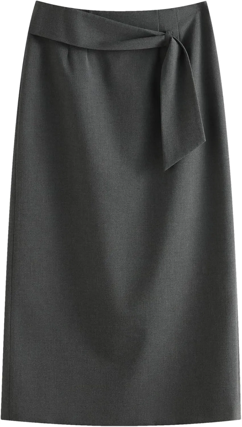 Women Long Back Slit High Waist A-LINE Skirts Spring Office Lady Twill Work Pleated Pencil Skirt