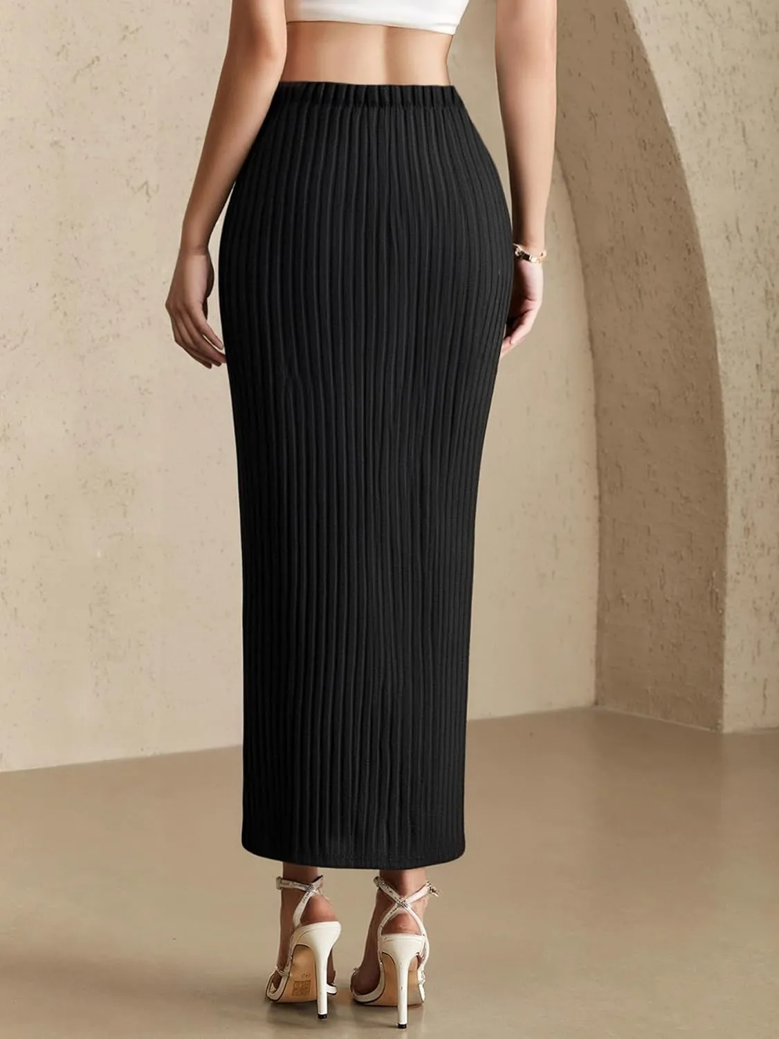 Women's 3 Pack Plus Size Skirt High Waisted Bodycon Skirts Ribbed Knit Fall Pencil Maxi Skirt