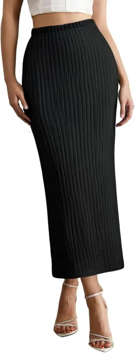 Women's 3 Pack Plus Size Skirt High Waisted Bodycon Skirts Ribbed Knit Fall Pencil Maxi Skirt