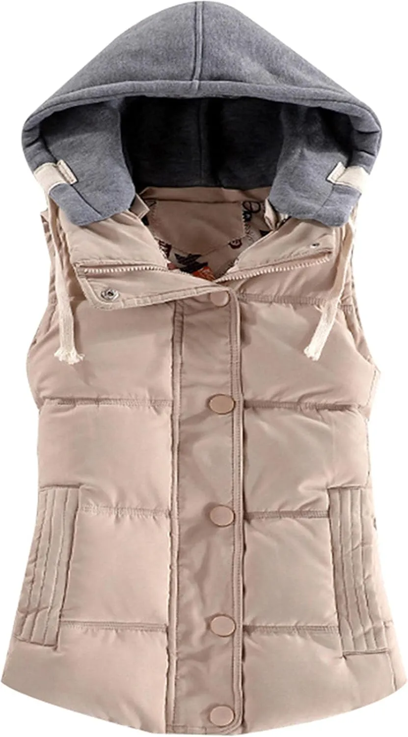 YMING Womens Quilted Sleeveless Vests Removable Hooded Winter Vest Warm Puffer Coat Plus Size