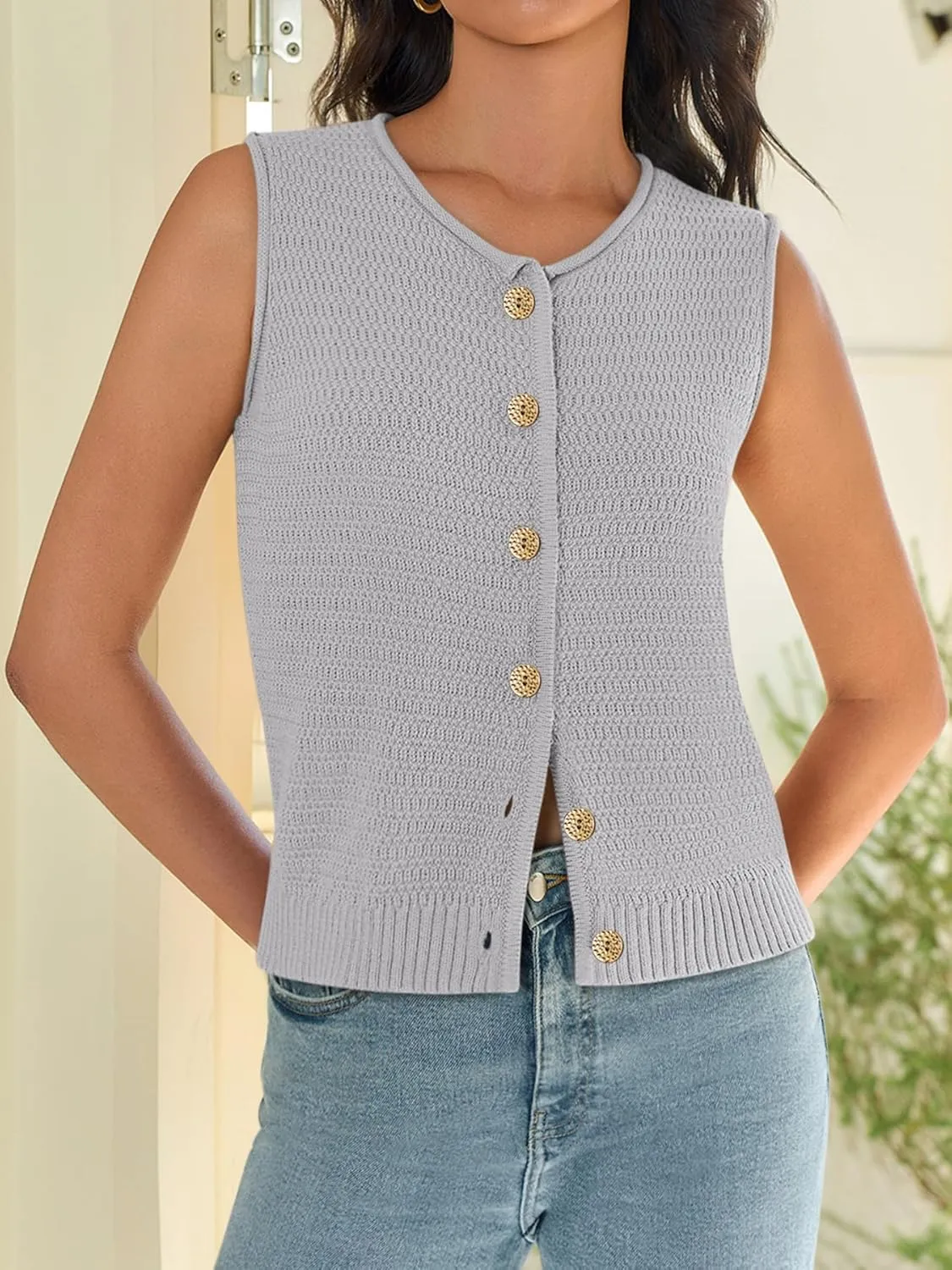 Yousify Womens Sweater Vest 2025 Summer Trendy Sleeveless Knit Button Down Tank Tops Casual Cardigan