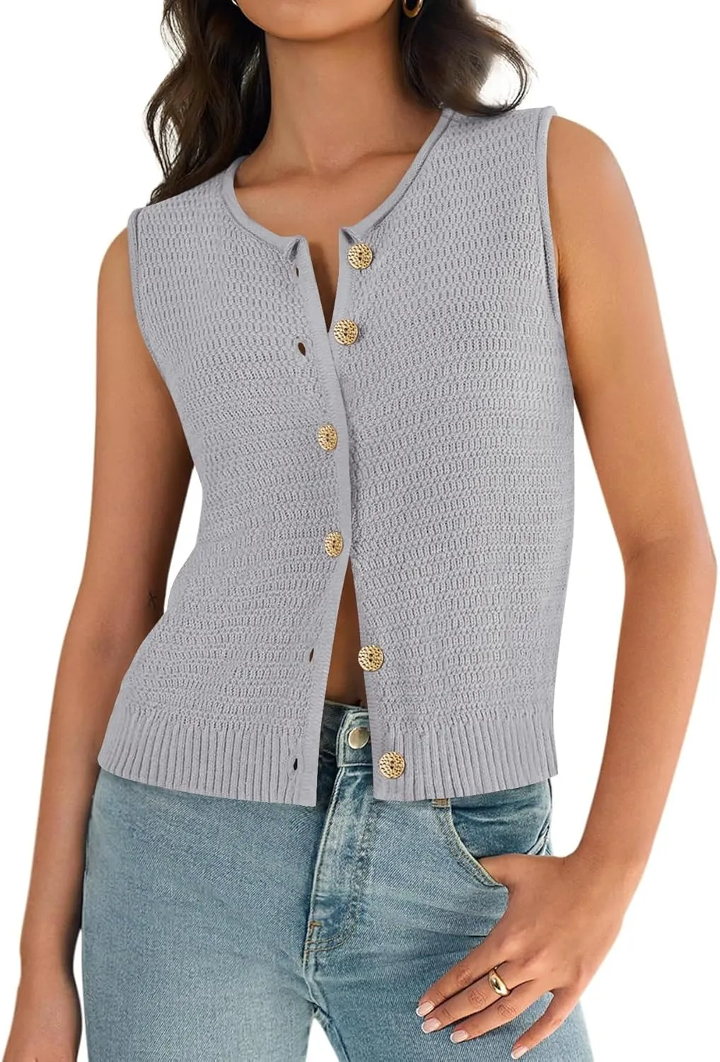 Yousify Womens Sweater Vest 2025 Summer Trendy Sleeveless Knit Button Down Tank Tops Casual Cardigan