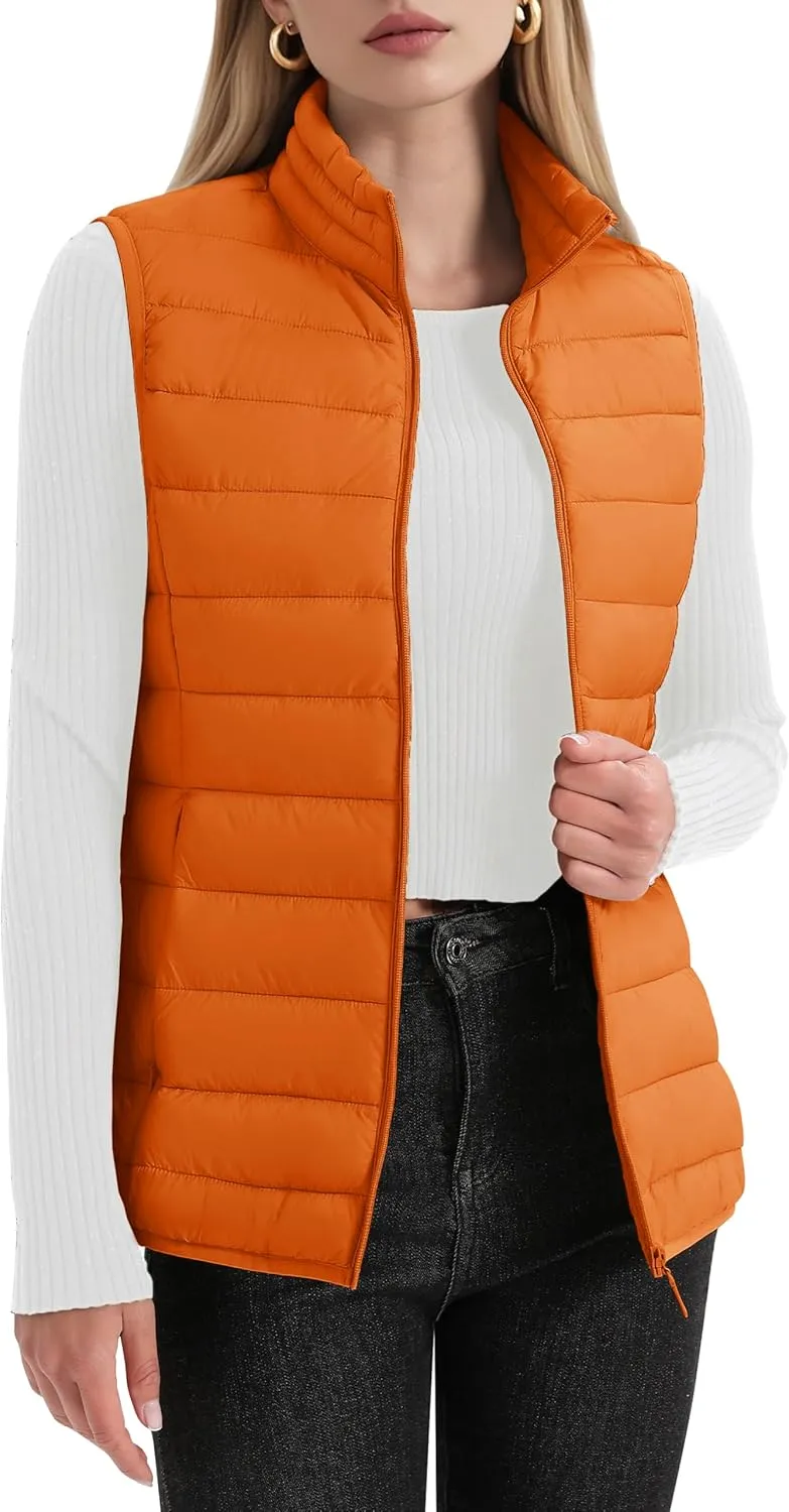 YUCOLEN Women's Puffer Vest Lightweight Stand Collar Zip Puffy Vests