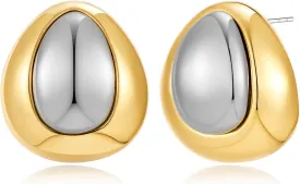 YUJIE Two Tone Studs Earrings Gold and Silver Mixed Metal Earrings for Women Gold Plated Chunky Round Teardrop Earring Thick Trendy Modern Jewelry