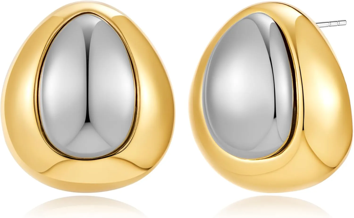 YUJIE Two Tone Studs Earrings Gold and Silver Mixed Metal Earrings for Women Gold Plated Chunky Round Teardrop Earring Thick Trendy Modern Jewelry